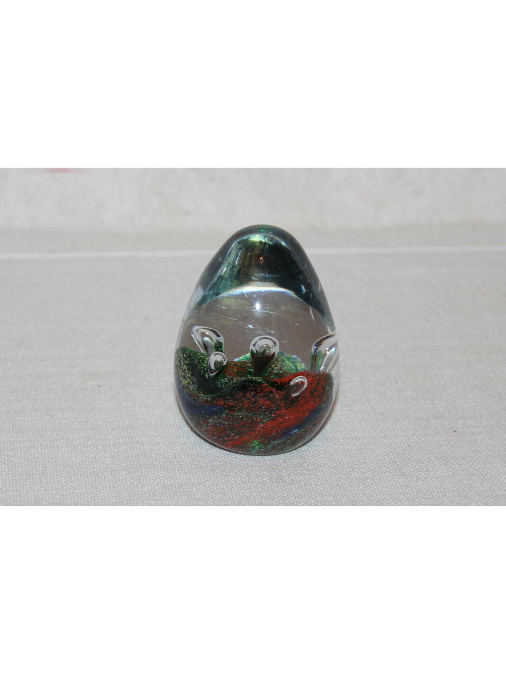 Vintage Art Glass Hand Blown Controlled Bubble Egg Paperweight